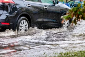 Rainy weather conditions on the road