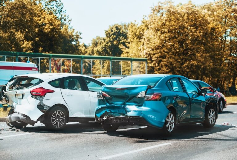 A multi-vehicle chain collision on the highway requiring car insurance claims and damage assessment for all parties fro Atlanta Metro Law.