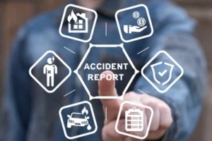 A car accident attorney points to the words accident report.