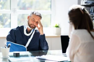 Atlanta personal injury law firm consultation with client recovering from serious injuries caused by negligence